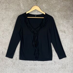 Talbots Blouse Womens Large Black Long Sleeve Pullover Stretch Ruffle- 4338